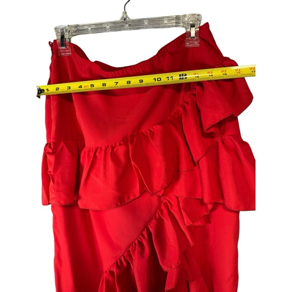 Shein beautiful long red skirt with ruffles, open leg,‎ size L - Picture 14 of 15